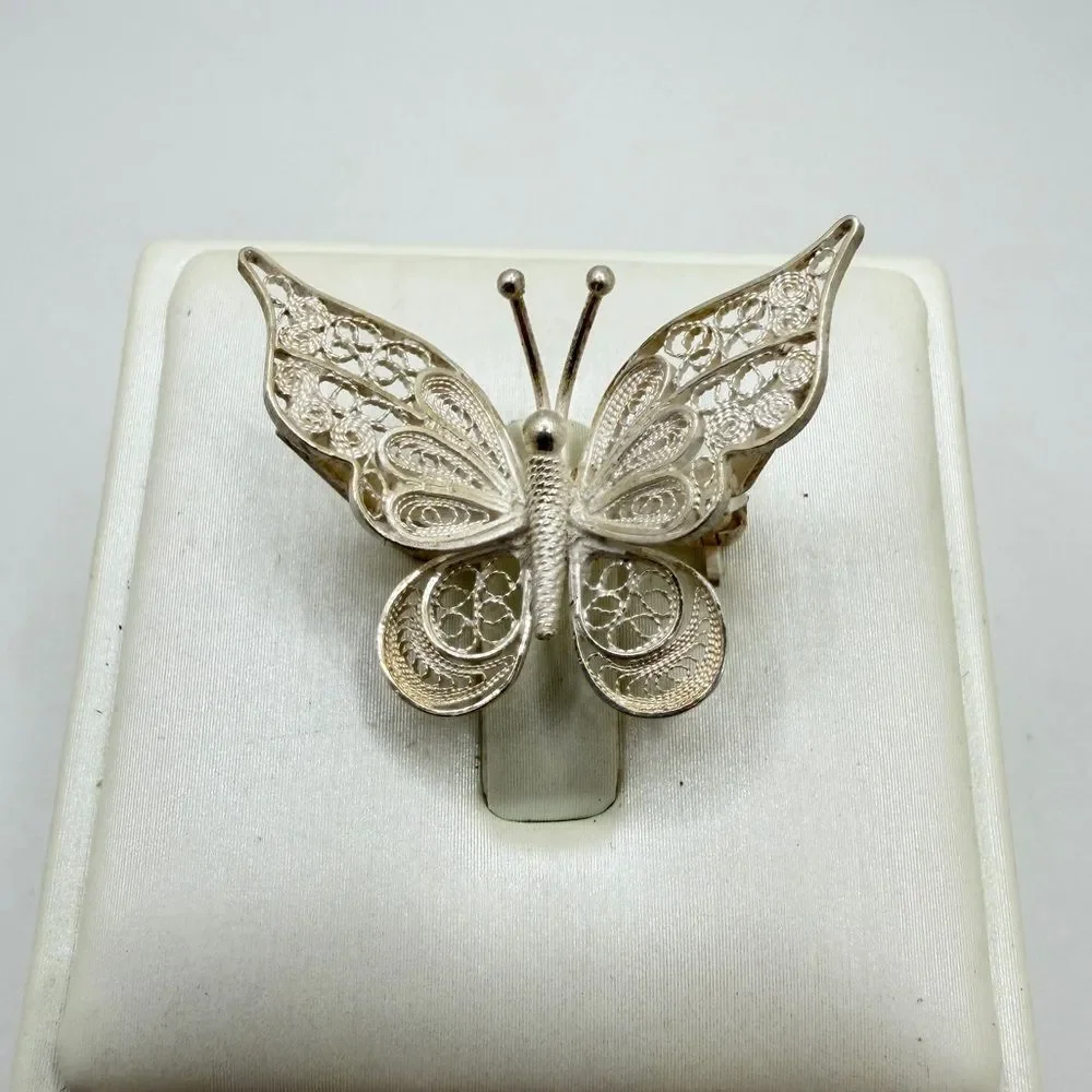 Vintage .999 silver filagree Butterfly brooch/pin!‎